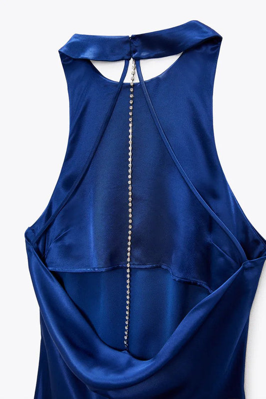 SATIN EFFECT JEWEL CHAIN DRESS